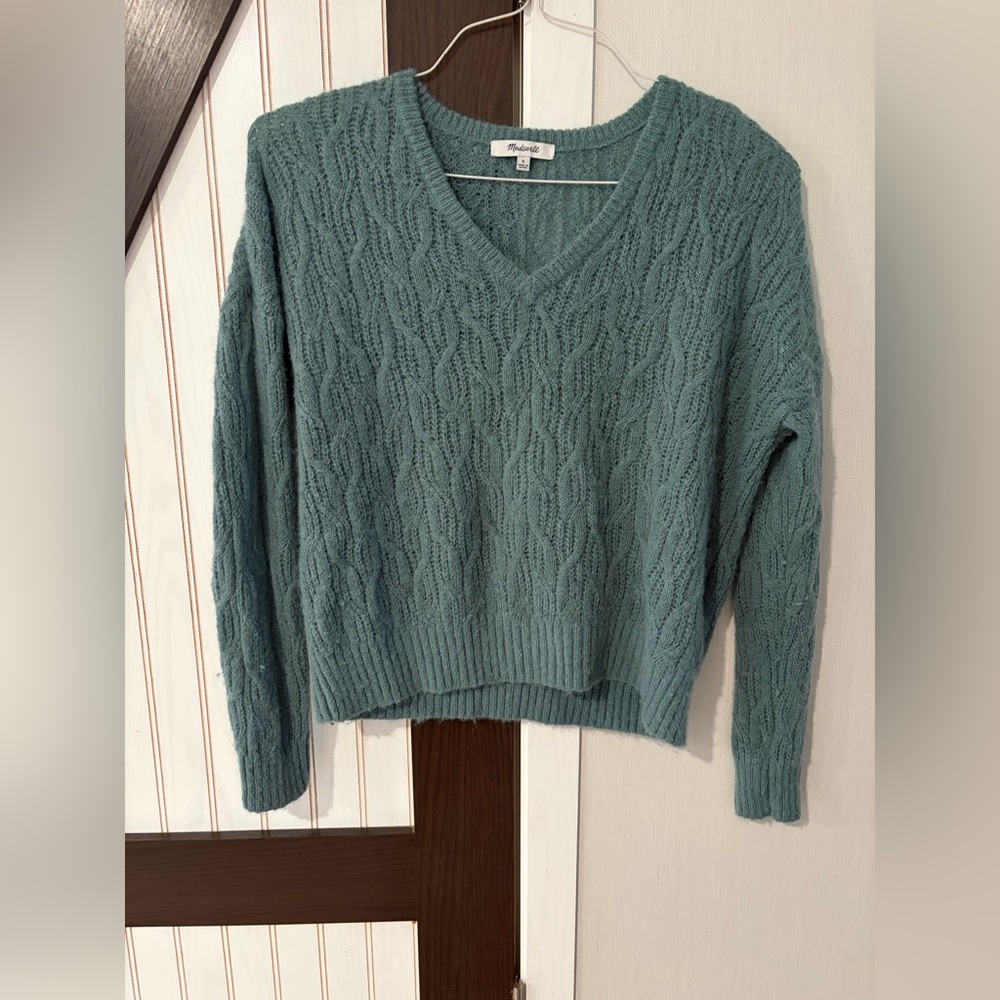 Madewell V-Neck Sweater in Teal Alpaca Blend‎ Small